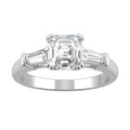 1.67 CTW DEW Asscher Moissanite Three-Stone Engagement Ring in 14K White Gold