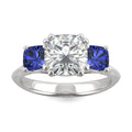 3.40 CTW DEW Cushion Moissanite and Created Sapphire Ring in 14K White Gold