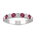 1.58 CTW DEW Round Moissanite and Created Ruby Band in 14K White Gold