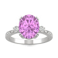 3.64 CTW DEW Oval Pink Sapphire Basket Ring in 14K White Gold