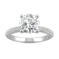 2.11 CTW DEW Round Moissanite Pavé Side-Stone Engagement Ring in 14K White Gold