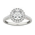 1.45 CTW DEW Round Moissanite Halo Engagement Ring in 14K White Gold
