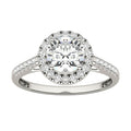 1.45 CTW DEW Round Moissanite Accented Halo Engagement Ring in 14K White Gold