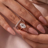 Solisfine Moissanite 4.0Ct Oval Cut Rose Gold Engagement Ring with Oval Cut Eternity Ring