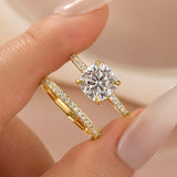 Moissanite 2.5Ct Cushion Cut Yellow Gold Bridal Wedding Ring Set