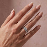 Solisfine Moissanite Twist 1.2Ct Round Cut 18K White Gold Pave Engagement Ring with Twist Wedding Band