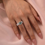 S925 Green Moissanite Hidden Halo 3.0Ct Round Cut Engagement Ring with Classic 2.5Ct Round Cut Wedding Band