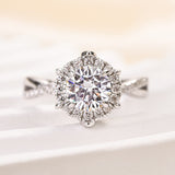 Solisfine Moissanite 1.0 Ct Twist Flower Design Promise Bridal Ring