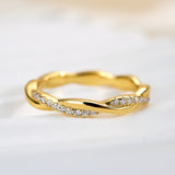 Solisfine Moissanite 0.3 Ct Round Cut Pave Yellow Gold Wedding Band