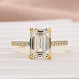 Solisfine Moissanite 3.5 Ct Emerald Cut Yellow Gold Engagement Ring For Women