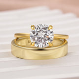 Solisfine Moissanite 2.0 Ct Round Cut Yellow Gold Wedding Ring Set with Wide Band