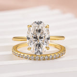 Solisfine Moissanite 4.0 Ct Hidden Halo Solitaire Oval Cut Yellow Gold Wedding Ring