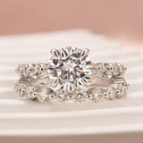 Solisfine Moissanite 2.0 Ct Round Cut White Gold Wedding Ring Set With Eternity Wedding Band