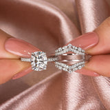 Moissanite 3.0Ct Cushion Cut White Gold Stack Wedding Ring with Jacket Wedding Band