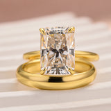 Solisfine Moissanite 4.5 Ct Radiant Cut Yellow Gold Wedding Ring Set with Wide Band