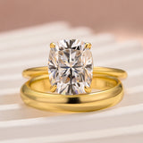 Solisfine Moissanite 4.0 Ct Cushion Cut Yellow Gold Wedding Ring Set with Wide Band