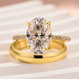 Solisfine Moissanite 4.0 Ct Oval Cut Yellow Gold Wedding Ring Set with Wide Band