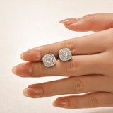 Moissanite 0.9Ct*2 Double Halo Round Cut Stud Earrings In Sterling Silver