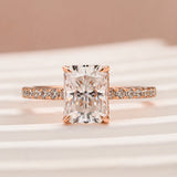 Solisfine Moissanite 2.0 Ct Radiant Cut Rose Gold Engagement Ring