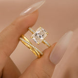 S925 Moissanite 2PC 3.5 Ct Radiant Cut Twist Yellow Gold Wedding Ring Set For Women