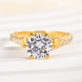 Solisfine Moissanite 2.0 Ct Bow Base Design Yellow Gold Promise Bridal Ring