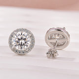 Moissanite 1.2Ct*2 Halo Round Cut White Gold Stub Earrings