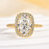 Solisfine Moissanite 2.5 Ct Halo Oval Cut Yellow Gold Promise Ring