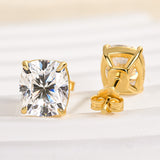 Solisfine Moissanite 2.0 Ct*2 Diamond Yellow Gold 4 Prong Cushion Stud Earrings