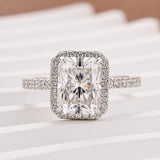 Solisfine Moissanite 3.0 Ct Halo Radiant Cut White Gold Engagement Ring