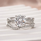 Solisfine Moissanite 2.0 Ct/1.0Ct Twist White Gold Pave Wedding Ring Set