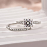 Solisfine Moissanite 2.0Ct Square Cushion Cut White Gold Wedding Ring For Women