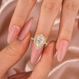 Moissanite 2.5 Ct Halo Pear Cut Yellow Gold Travel Ring