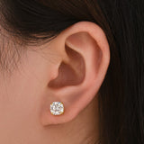 Moissanite 2.0Ct*2 Cushion Cut Yellow Gold Stub Earrings