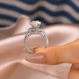 Solisfine Moissanite 2.0 Ct Bow Base Design White Gold Promise Bridal Ring