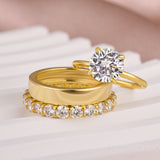 Solisfine Moissanite 2.0 Ct Round Cut Yellow Gold Wedding Ring Set with Wide Band
