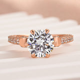 Solisfine Moissanite 2.0 Ct Bow Base Design Rose Gold Promise Bridal Ring