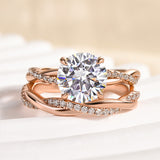 Solisfine Moissanite 2.0 Ct Twist Rose Gold Pave Wedding Ring Set