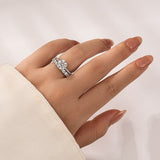 Moissanite 2.0 Ct Round Cut White Gold Engagement Ring with Low Dome Basket Eternity Ring