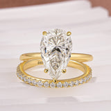 Moissanite Solitaire 4.0Ct Pear Cut Yellow Gold Women's Wedding Ring Set