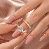 Moissanite 4.0Ct Round Cu/Oval Cut Side Stone Yellow Gold Travel Bridal Set