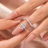Moissanite 2PC 4.0 Ct Marquise Cut White Gold Bridal Ring Set with Oval Cut Wedding Band
