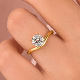 Moissanite 1.0Ct Round Cut Yellow Gold Curved Band Promise Ring