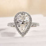 Solisfine Moissanite 2.5 Ct Pear Cut Halo Engagement Ring For Women