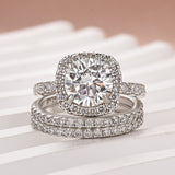 Moissanite 2.0 Ct Halo Round Cut White Gold Promise Ring with Full Eternity Thin Wedding Band