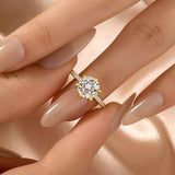 Solisfine Moissanite 2.0 Ct ~4.0 Ct Round Cut 6 Prong Yellow Gold Promise Ring