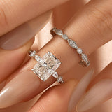 Moissanite 3.5Ct Side Stone Radiant Cut White Gold Wedding Ring Set