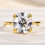 Solisfine Moissanite 4.5 Ct Cushion Cut Yellow Gold Engagement Ring