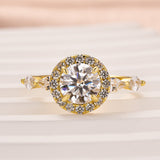 Solisfine Moissanite 1.0 Ct Halo Round Cut Yellow Gold Promise Ring