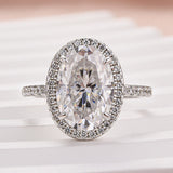Solisfine Moissanite 4.0 Ct Oval Cut Halo White Gold Engagement Ring