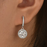 Moissanite 2.0Ct*2 Classic Halo Round Cut Drop Earrings In Sterling Silver
